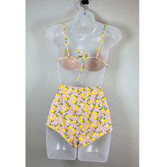 J. Crew Lemon Print French Cross-back Hight Rise Bikini Set, Top S, Bottom M - Picture 2 of 8
